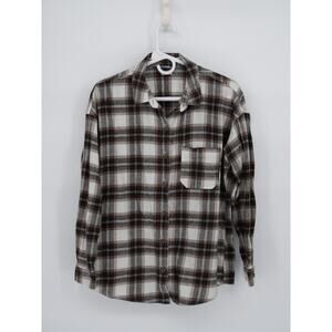 Garage Womens Plaid Cotton Flannel Button Up Shirt Brown XS/S